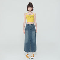 New High Waist Front Patch Pocket Denim Women's Bag Hip Skirt
