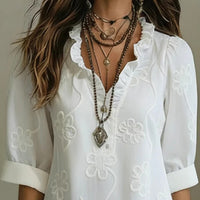 Fashionable Lace-Embroidered Cotton-Linen Long Dress