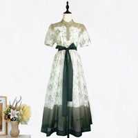 Single Breasted Bubble Sleeve Printed Lace Up Dress