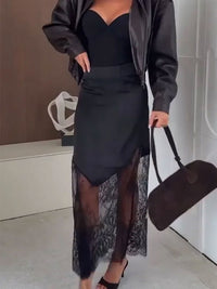 Contemporary Satin High-waist Skirt With A Lace-trimmed Hem