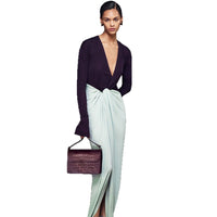 Womens Fashionable Elegant Deep V-Neck Long-Sleeve Slit Dress