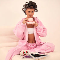 SpringSummer New Sexy Stylish Zip-Up Hoodie With Drawstring And Lace-up Pants Two-Piece Set