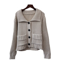 Autumn Winter Retro Lapel Loose High-grade Sweater Coat For Women