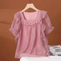 Women's Boat-neckline Lace-trimmed Short Top