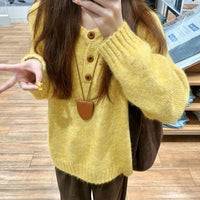 Korean-style Relaxed-fit Off-shoulder Crew-neck Cropped Sweater For Outerwear