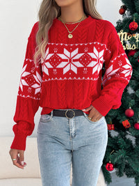 Snowflake Pattern Lantern Sleeve Pullover Sweater