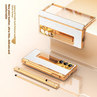 All-inclusive Electroplating Plain Leather Double Hinge Phone Case Hard Case With Pen Slot