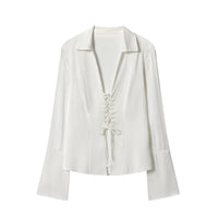 Slimming Satin Strap Slightly Flared Sleeve Shirt