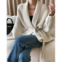 Womens Lace-Up Defined-Waist Relaxed-Fit Sweater Coat