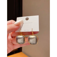 European And American Retro French-Style Square Gray Pearl Ear Clips