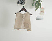 Korean Style Summer Children's Cotton And Linen Sleeveless Back Slit Vertical Stripe Vest