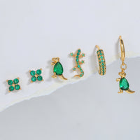 Green Fashion Micro Inlaid Zircon Ornament Six-piece Earrings
