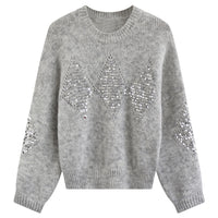 Heavy Embroidery Sequins Loose Sweater Idle Style Loose Outerwear Knitwear