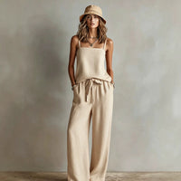 Suspender Wide-Leg Pants Set Womens Casual Two-Piece Set