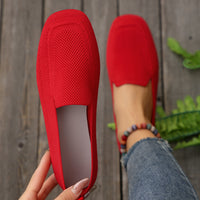 Casual Female Square Toe Flat Flyknit Loafers