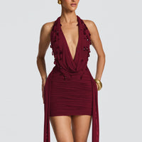 Fashionable Waterdrop-Decorated Ribbon Sexy Backless V-Neck Halter Bodycon Dress