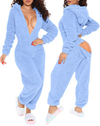 Long Sleeve Hooded Trousers Plush Homewear Pajamas Jumpsuit