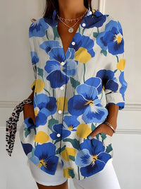Womens Vibrant Colorful Floral-patterned Long-sleeve Shirt