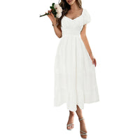French Retro Bubble Waist A-Line Midi Dress - Flared Skirt Slim Fit Women's Summer Dress