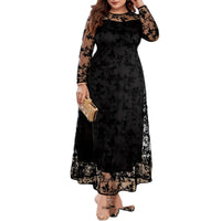 Womens Square-Neck Lace Jacquard Long-Sleeve Dress With Ties