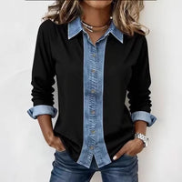 Blue Denim Shirt Womens Loose-fit Layering Style Long Sleeves