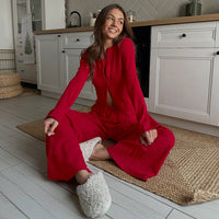 Simple Christmas Pajamas Long-Sleeve Top And Pants Set For Women To Stay Warm
