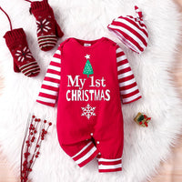 Letter Printed Striped Long Sleeve Jumpsuit