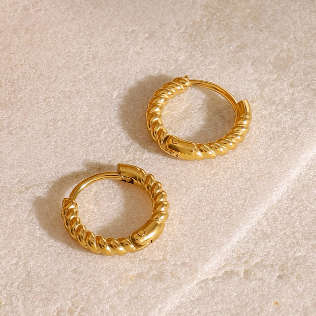 Stainless Steel 18K Gold Twist Weave Geometric Hollow Ear Stud