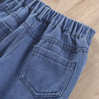 New Girls' Solid Color Sling Top Denim Trousers Suit
