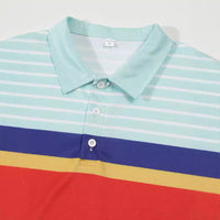 Men's Striped Lapel Short Sleeve Polo Shirt
