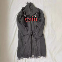 Dark Asian Culture Retro Distressed Cardigan Sweater