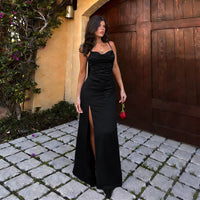 Fully Managed Suspender Backless Strappy Slit Light Formal Dress Satin Gown