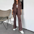 Casual Tie-Dye Lapel-Neckline Pocketed Shirt And Drawstring Wide-Leg Pants Set