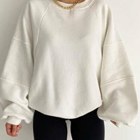 New Round Neck Stitching Long-sleeved Pure Sweater For Women