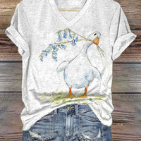Womens Casual Short-sleeve Top With A Printed Design