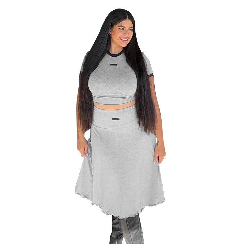 Women's Round Neck T-shirt Shory Style Skirt Suit