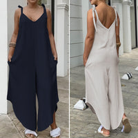 New European And American Solid Color Casual Suspender Jumpsuit