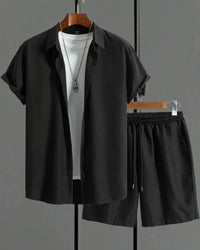 Jacquard Black And White Solid Color Suit Short Sleeve