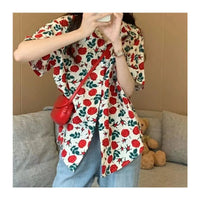 Casual Printed Korean-style Short-sleeve Shirt Top For Women