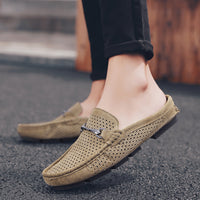 Summer Leather Men's Half Slippers Heelless Casual