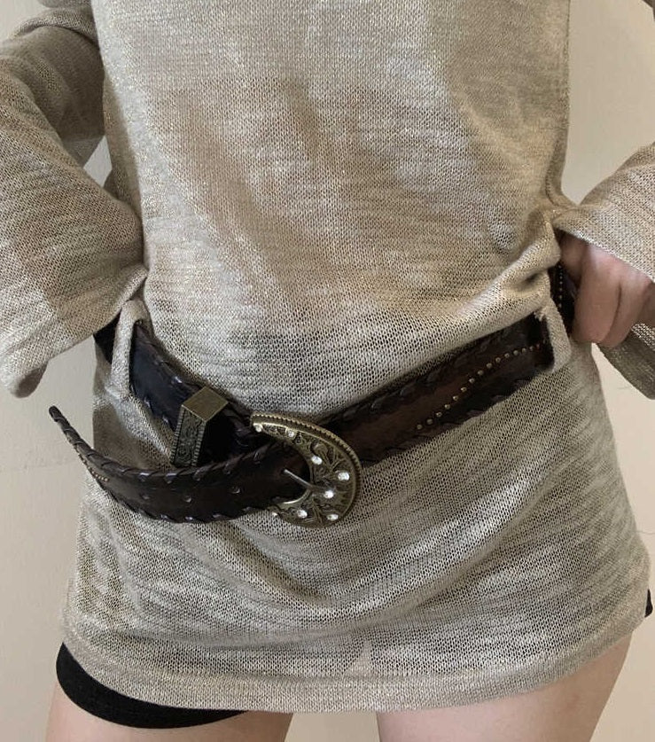 Special-interest Design Vintage Distressed Threading Rivet Belt