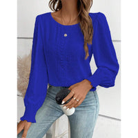 Womens Casual Top With Dotted Lace Trim And Lantern Sleeves