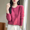 Women's Round Neck Wool Cardigan Twisted Wool Sweater