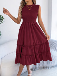 Casual Sleeveless Ruched Waistline Flounce Maxi Dress