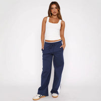 Color-Block Lace-Up Womens Loose Straight-Leg Sweatpants