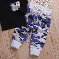 Three-Piece Children's Long-Sleeved Solid Color T-Shirt Camouflage Trousers Hat