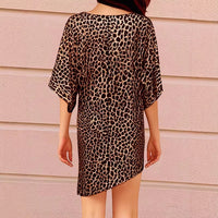 Sexy V-neck Irregular Batwing Sleeve Leopard Print Dress