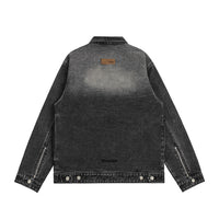 High Street Design Wash Spray Painting Bright White Polo Collar Jacket