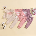 Children's Suit Baby Girl Flounced Sleeve Letter Embroidered Sweater Trousers