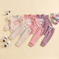 Children's Suit Baby Girl Flounced Sleeve Letter Embroidered Sweater Trousers